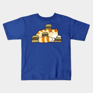 Tabby Cat Eating Burgers Kids T-Shirt